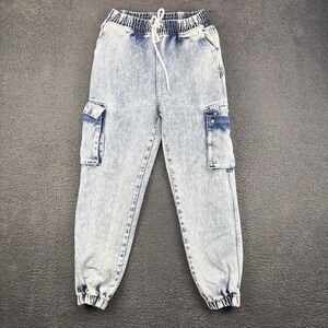 Forever 21 Womens Acid Wash Cargo Jogger Pants‎ Drawstring Waist Size M